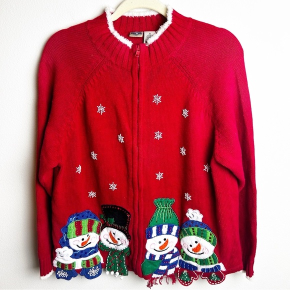 Shaver Lake Sweaters - Shaver Lake Zip front snowman detail Christmas sweater size: XL